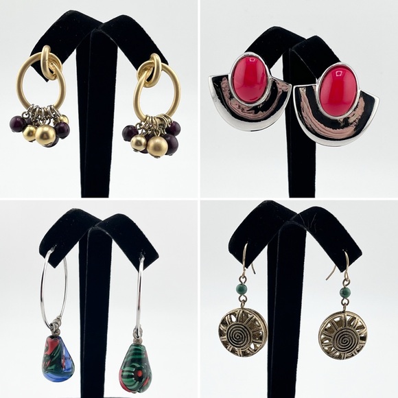 LOT of 4 PAIRS fun pierced earrings dangly assorted colors - Picture 1 of 8